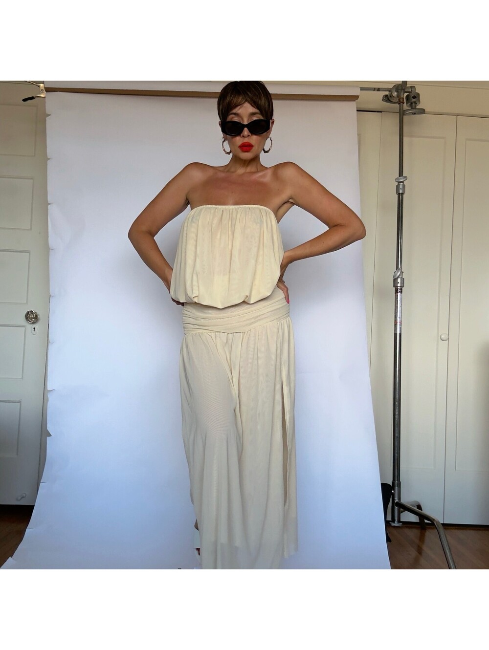 Cream Strapless Maxi Dress - Picture 3 of 7